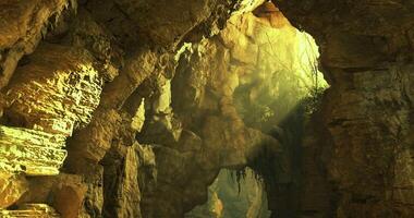 CGI Majestic cave illuminated by sunlight creates an enchanting atmosphere video