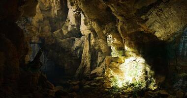 CGI Cave interior lit by natural light showcases ancient rock formations video