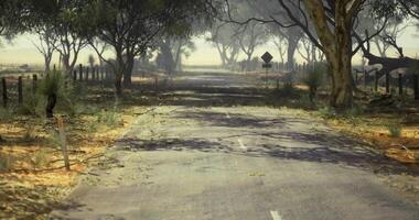 CGI Quiet rural road under trees in the countryside during midday video