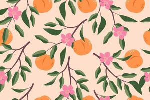 Peach with braches seamless pattern for background vector