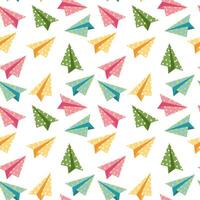 Colorful paper airplane seamless pattern on white background vector