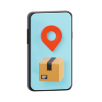 3d render of package tracking app on smartphone png
