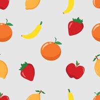 Vibrant Fruit Pattern Seamless Design Featuring Apples, Bananas, Strawberries, Lemons, and Oranges vector