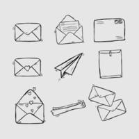 Hand Drawn Envelope and Paper Airplane Icons A Collection of Cute Doodle Illustrations for Correspondence, Messaging, and Communication vector
