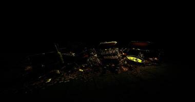CGI Mysterious dark landscape with remnants of old objects and debris video