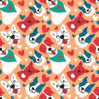Colorful dog faces and hearts illustration vector