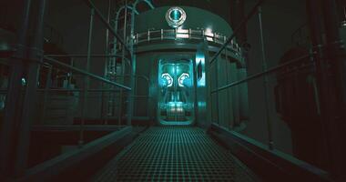 CGI Mysterious industrial corridor with glowing elements and dark surroundings video