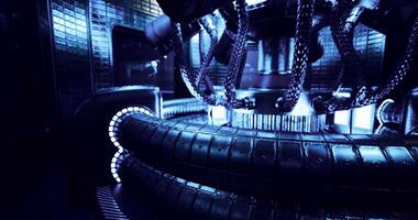 CGI Futuristic machinery in a dim industrial setting displays complex design video