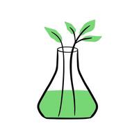 Green sprout in a flask. Hydroponics conceptual Hand draw icon. Clipart design. vector