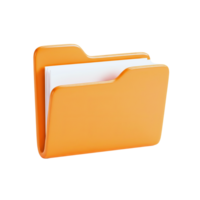 Orange 3D Folder Icon with White Papers isolated on a transparent background 3D icon png
