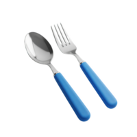 Silver Spoon and Fork with Blue Handles 3D icon isolated on a transparent background png