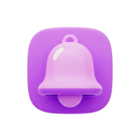 Purple 3 D Bell Notification Icon Square Button isolated on a transparent background png