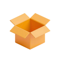 Open Orange Cardboard Box 3D Icon isolated on a transparent background 3D icon open box png