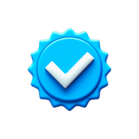 Blue 3D Checkmark Seal Icon Badge isolated on a transparent background 3D icon png