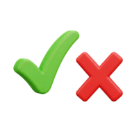 Green Checkmark Red X 3D Icons isolated on a transparent background cross png