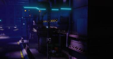 CGI Industrial setting with dim lighting and futuristic design elements video