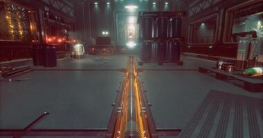 CGI Futuristic laboratory with illuminated pathways and high tech equipment video