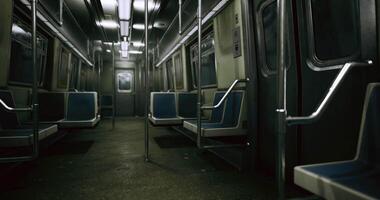 CGI Empty subway car with industrial design at night in urban setting video