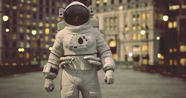 CGI Astronaut stands alone in urban setting with mysterious hands visible video