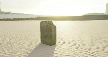 CGI Unattended container on a sunlit beach with gentle waves in the background video