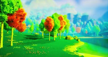 CGI Vibrant autumn landscape with colorful trees and serene water body video