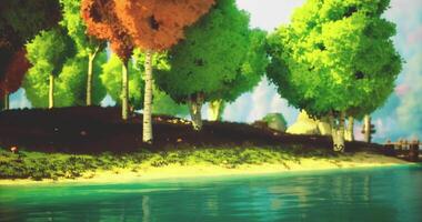 CGI Vibrant autumn landscape with colorful trees by the calm water video
