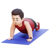 3D Plus Size Overweight Man Doing Push Ups on a Mat png