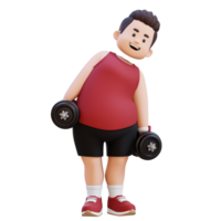 3D Plus Size Overweight Man Dumbbell Side Bend exercise png