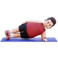 3D Plus Size Overweight Man Doing Side Plank Exercise on Mat png