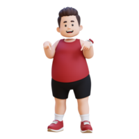 3D plus size overweight man pointing to bottom png