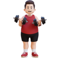3D Plus Size Overweight Man bicep Exercising with Dumbbells png