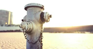 CGI Fire hydrant standing alone by the beach at sunset video