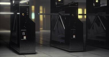 CGI Security turnstiles control access in a modern building hallway video