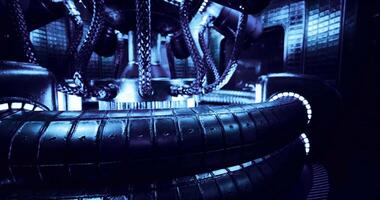 CGI Intricate machinery in a futuristic environment with neon lighting video
