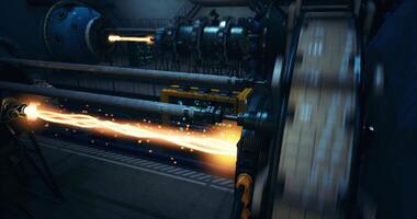 CGI Electric energy flows through high tech machinery in modern facility video