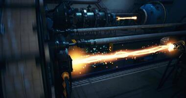 CGI High tech machinery in action during industrial operation at night video