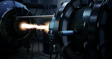 CGI High tech equipment demonstrating rocket propulsion in a laboratory setting video