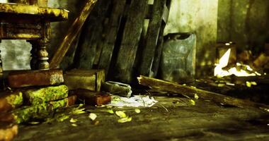 CGI Abandoned space with scattered debris and natural elements in decay video