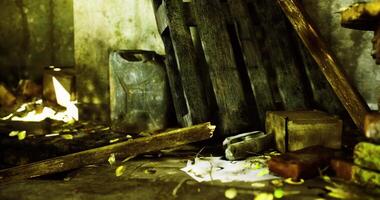 CGI Dusty abandoned room with scattered debris and sunlight filtering through video
