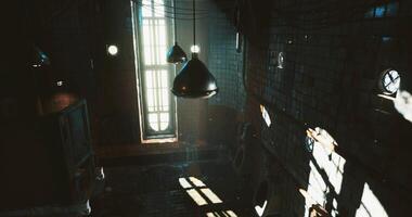 CGI Sunlight floods a rustic bathroom through a large old window video