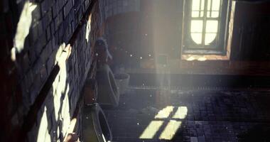 CGI Light streaming through a window in a quiet, rustic bathroom video