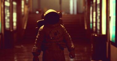 CGI Astronaut exploring a futuristic corridor in a mysterious environment video