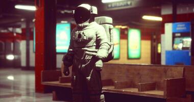 CGI Astronaut exploring a subway station in a futuristic city environment video
