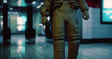 CGI Astronaut explores an abandoned subway station in a futuristic setting video