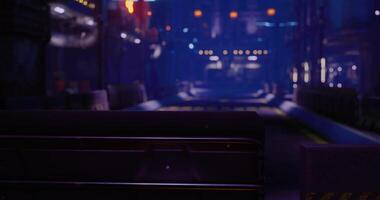 CGI Futuristic cityscape at night with vibrant lights and empty streets video