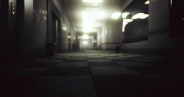 CGI Dimly lit corridor with blurred perspective in an abandoned building video