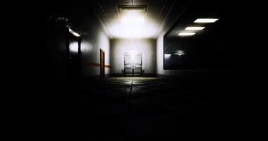 CGI Empty, dimly lit corridor in an abandoned building with checkered floor video