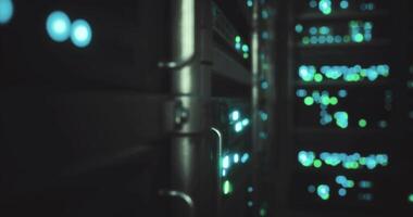 CGI Data center with illuminated servers showcasing modern technology in action video