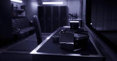 CGI Modern workspace with sleek design and dim lighting in a futuristic setting video