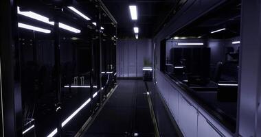 CGI Modern workspace interior featuring sleek design with reflective surfaces video